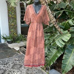 Massimo dutti flutter sleeve bohemian midi dress